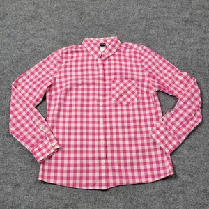 Patagonia Shirt Womens 8 Pink White Check Button Up Long Sleeve Blouse Organic - Picture 1 of 10