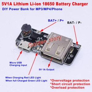 USB 5V 1A 3.7V Lithium Li-ion 18650 Battery Charger Charging Module F Power Bank - Picture 1 of 12