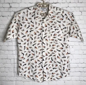 Columbia Button Down Shirt Size Medium Fishing Lure Print White Short Sleeve - Bild 1 von 6