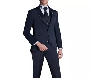Herrenanzug mit Hochzeitweste, Plastron, Brosche Gr.58 Schwarz - Bild 1 von 3