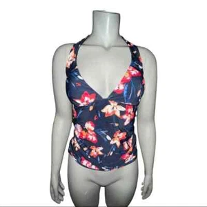 Tommy Hilfiger Navy Coral Water Iris Floral-Print Tankini Swim Top XS NWT - Picture 1 of 8