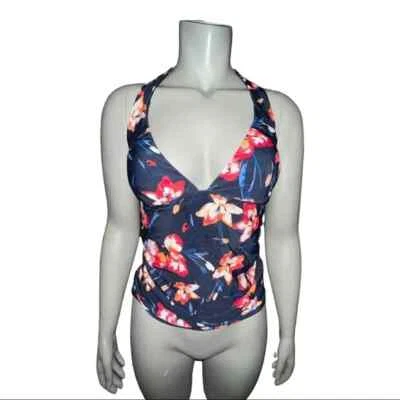 Top Tankini de Natación Tommy Hilfiger Azul Marino Coral Agua Iris Estampado Floral XS NUEVO CON ETIQUETAS Foto 1 de 4
