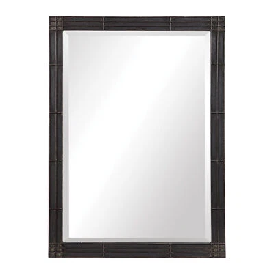 Rustic Black Silver Iron Wall Mirror | 35" Geometric Vanity Metal Minimalist - Image 1 of 4