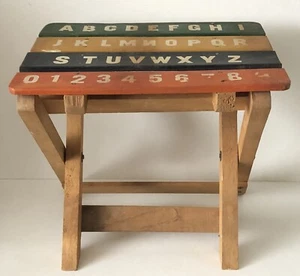 Vintage Colorful Folk Art Small Wood Folding Childs  Alphabet Counting Table - Picture 1 of 8