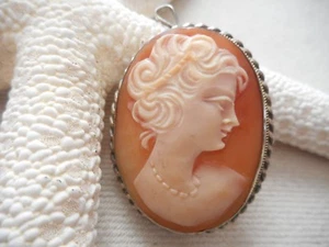 Broche o colgante vintage Rope Edge 800 plata cameo 980T - Imagen 1 de 8