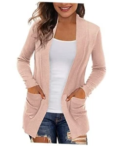 Women's Cardigans with Pockets Casual Lightweight Open Front Small Light Pink - Picture 1 of 5