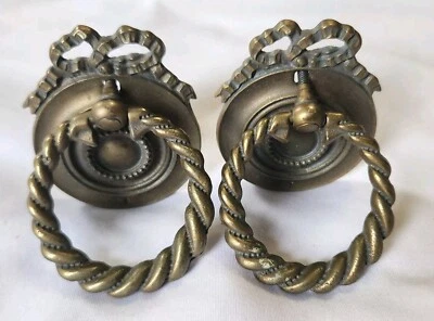 Antique Vintage CHC E876 Heavy Brass Dresses Bail Pull, Rope Ring Pull Set Of 2 - Image 1 of 4