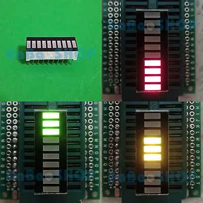 6pcs Tri-Color Fixed 10-Segments LED Bargraph GYR 3Green+3Yellow+4Red - Image 1 of 3