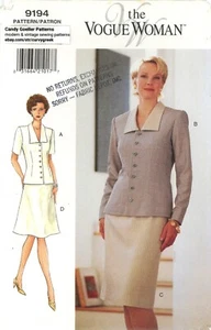 Vogue 9194 Lined Top w Self or Contrast Collar, Slim or A-Line Skirt Sz 8-12 UC - Picture 1 of 5