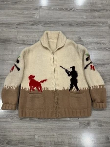 Pheasant Hunter Hand Knit Cowichan Sweater Zip Up Cardigan 27” Chest Vtg - Picture 1 of 8