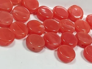 Czech Beads Flat Disc Round Coral Red Color 8mm 40pcs - Picture 1 of 7