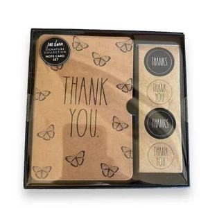 THANK YOU CARDS w butterfly stickers envelopes new in box rae dunn brown paper - Picture 1 of 3