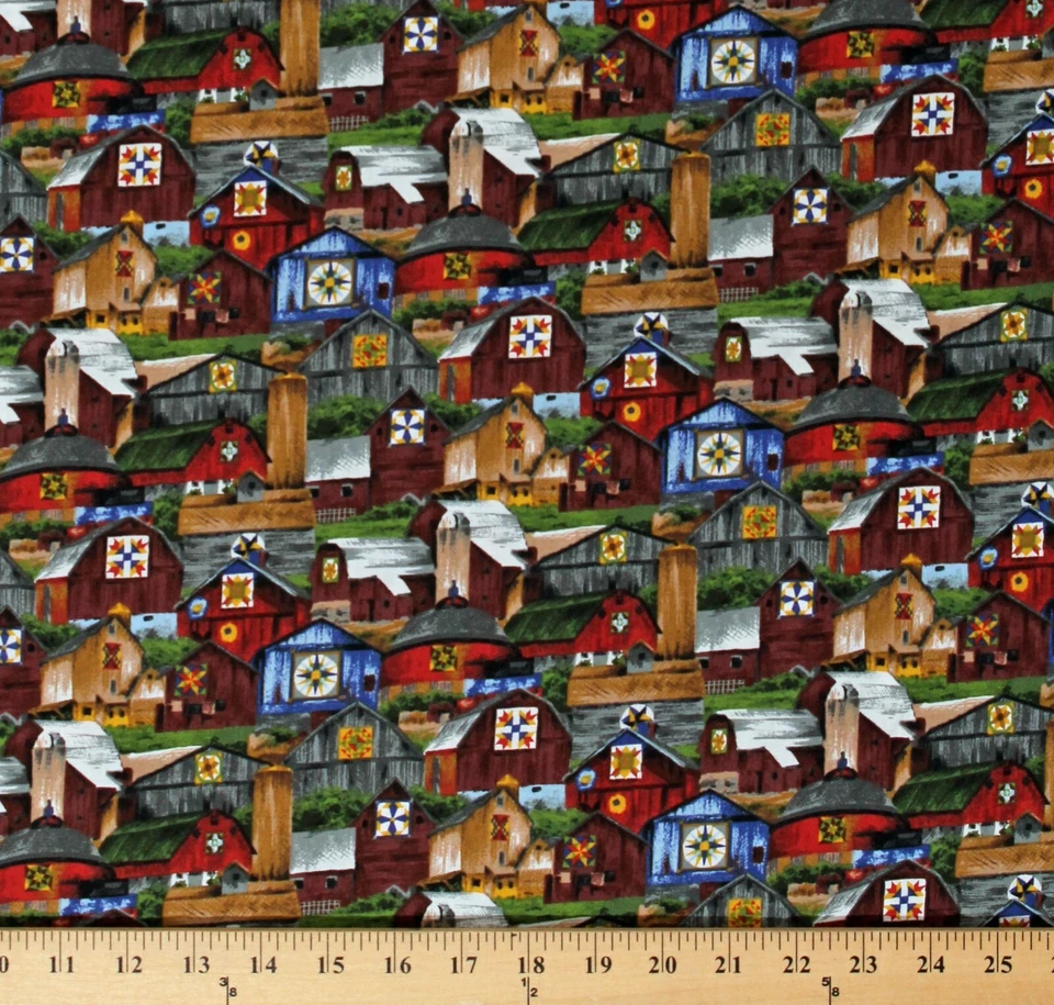 FIELDS FABRICS Cotton Quilt Barns and Bridges Country River's Bend Fabric Print BTY D475.48