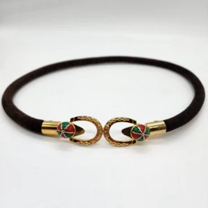 Authentic Gucci Old Gucci Horsebit Suede Belt Dark Brown Gold Hat Italy Women's - Picture 1 of 7