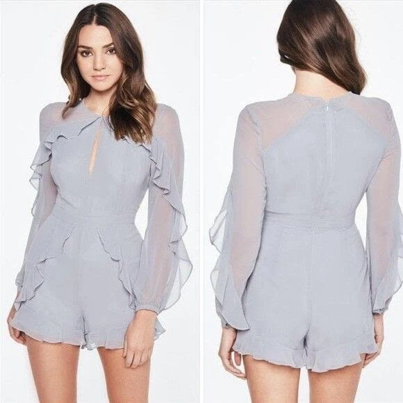 BARDOT Paige Dusty Blue Ruffle Long Sleeve Romper Playsuit NWT 10AU / 6US - Image 1 of 4