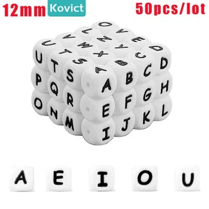 Silicone Alphabet Letter Beads 12mm White Cube for DIY Jewelry Bracelet Making - Picture 1 of 28