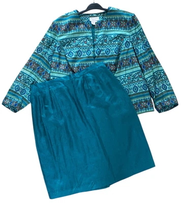 Trajes de falda para mujer Adrianna Papell verde seda floral talla grande 24 Foto 1 de 4