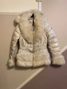 RIVER ISLAND LADIES IVORY BELTED, HOODED JACKET COAT SIZE 16 UK - Picture 1 of 3