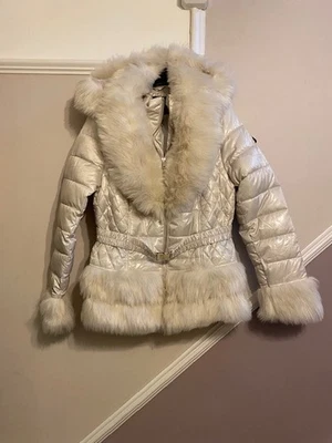RIVER ISLAND LADIES IVORY BELTED, HOODED JACKET COAT SIZE 16 UK - Image 1 of 3