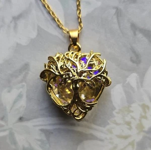 Gold Heart Tree of Life - gnarled tree with crystal glass backing. Mother gift - Picture 1 of 7