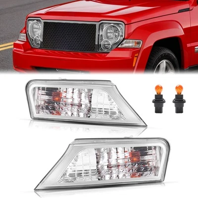 Luz de estacionamiento de esquina transparente con señal de giro de 2 piezas para Jeep Liberty 2008-2012 con bombillas Foto 1 de 4