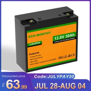 ECO-WORTHY 12V Lithium Battery 30Ah LiFePO4 4000+ Cycles Wheelchair Boat Scooter - Picture 1 of 8