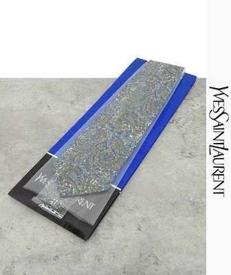 Gravata de seda Yves Saint Laurent não usada 9cm de largura azul verde Japão - Imagem 1 de 3