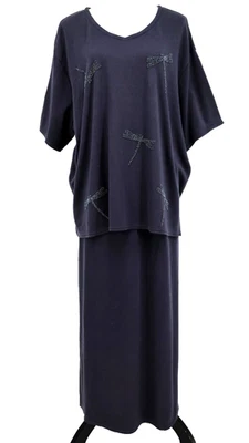 Coldwater Creek 2 изделия платье плюс размер 3 X темно-синий хлопок трикотажа бисером дизайн - Изображение 1 из 4