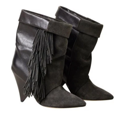 Isabel Marant залить H & M черная замша бахрома натуральной кожи ботильоны размер 38 - Изображение 1 из 4