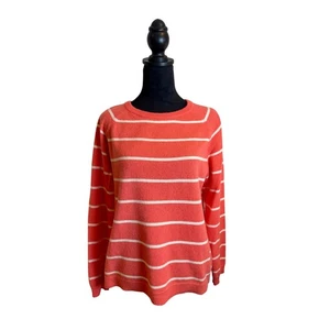 Philosophy Cashmere Striped Coral Orange Knit Pullover Sweater Large - Picture 1 of 7