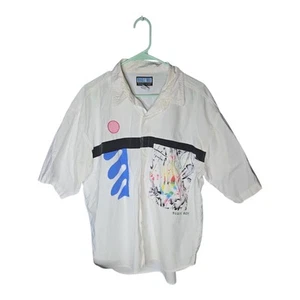 Vintage Bugle Boy Shirt Mens Large Ivory Button Casual Short Sleeve 90s - Picture 1 of 7