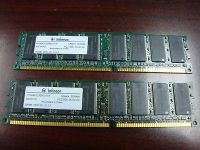 512MB INFINEON 2x256MB HYS64D32300GU-6-B PC2700 333MHz 184Pin 2.5V SDRAM Memory  - Image 1 of 2