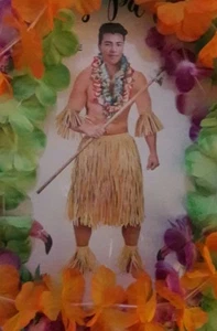 Disfraz de fiesta hawaiano Luau para hombre - Falda Raffia - Puños - Floral leis 7 piezas - Imagen 1 de 5