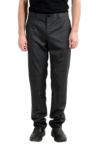 VERSACE Pantaloni abiti piatti da uomo 100% lana a quadretti anteriori piatti US 34 IT 50