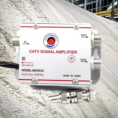  CATV TV Antenna Signal Amplifier Booster Splitter For Digital TV Input 2-Outpme - Image 1 of 4