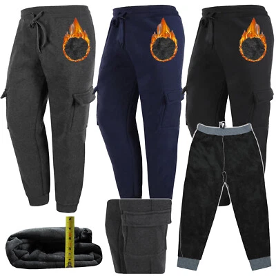 Sherpa Cargo Sweatpants 5 Pocket Thick Warm Padded Mens Jogger Fleece Flannel - Image 1 of 4