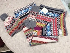 Gap Merino Wool Blend Winter Set Girls Hat Gloves Scarf FairIsle Pattern Nwt - Picture 1 of 15