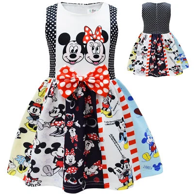 Girls Summer Dress Minnie Mickey Mouse Baby Sleeveless Twirl Dress Bow Dresses - Image 1 of 4