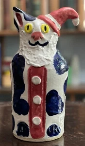 MIKE HANNING - ESCULTURA DE CERÁMICA ARTE POPULAR GATO NAVIDAD VINTAGE - FIRMADA - Imagen 1 de 8