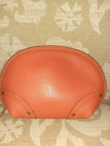 BURBERRY LEATHER AUTHENTIC COSMETIC BAG PURSE CLUTCH ORANGE - Picture 1 of 9