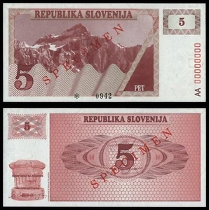 🔴SLOVENIA  5 Tolarjev 1990 UNC  SPECIMEN  All zeroes serial number🔴 - Picture 1 of 1