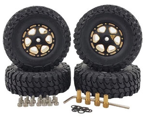 NEW NHX RC Crawler Tires with Brass Beadlock Wheel Rims (4) for SCX24 - Picture 1 of 4