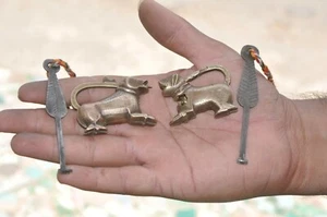 2 Pc Vintage Brass Handcrafted Lion Shape Small Fine Quality Strip Padlocks - Picture 1 of 5