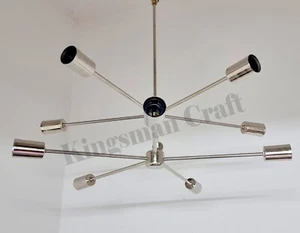Mid Century Style Double Pinwheel Nickel Finish Sputnik Stunning 10 Arm Light - Picture 1 of 8