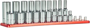 1/4 In. Drive 12-Point Shallow and Deep Socket Set, SAE, 3/16 to 9/16 In., SAE, - Picture 1 of 5