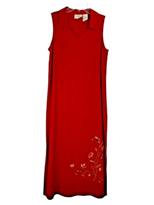 Maxi Vestido Studio Ease Para Mujer 8 Collares Mezcla de Lino Rojo Bordado Floral Y2K Foto 1 de 4