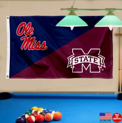 Ole Miss Rebels vs Mississippi State House Dividida 3x5 Bandera Bandera Hombre Cueva Bandera Foto 1 de 4