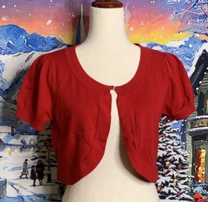 Dressbarn Petite Red Cropped Cotton Sweater Cardigan Hook closer Size 14P - Picture 1 of 9