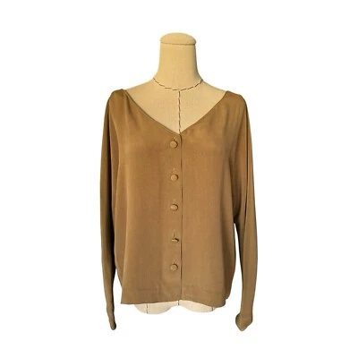 Blusa Top Vintage Años 80 Donna Karan 100% Seda Abotonada Pequeña Etiqueta Negra Bergdorf Foto 1 de 4