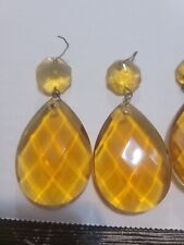 Vintage Glass Amber Faceted Teardrop Chandelier Prism Lot of 2 